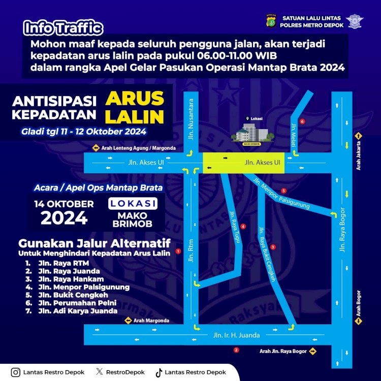 Antisipasi Kepadatan Lalin dalam rangka Apel Gelar Operasi Mantap Brata 2024 pengamanan Pelantikan Presiden dan Wakil Presiden