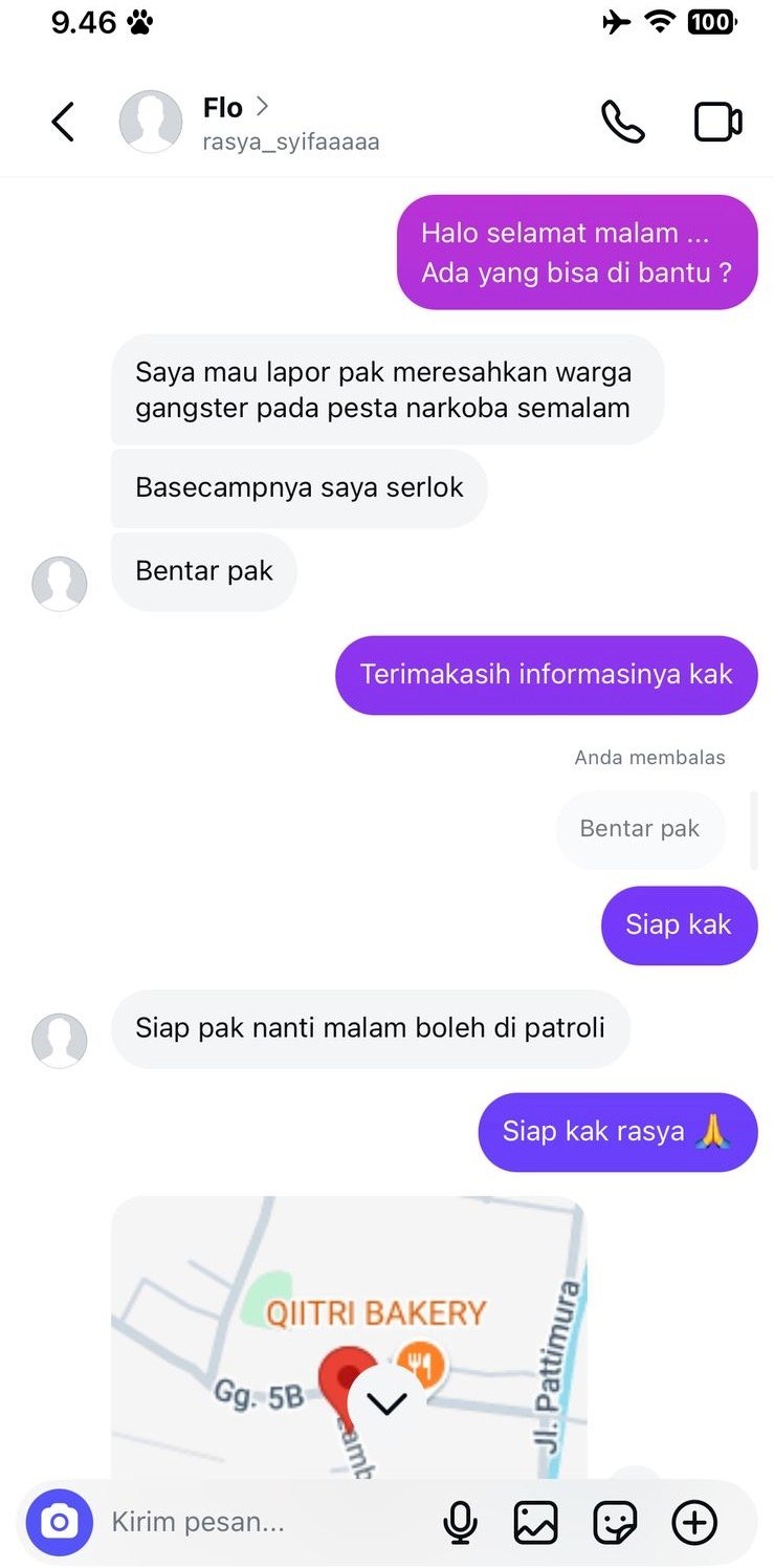 Polsek Wiradesa Bertindak Cepat Perihal Warga Yang Mengirim Laporan Dari Akun Medsos